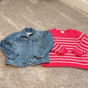 J. Crew Factory Kids Denim Jacket and Pink Striped Sweater